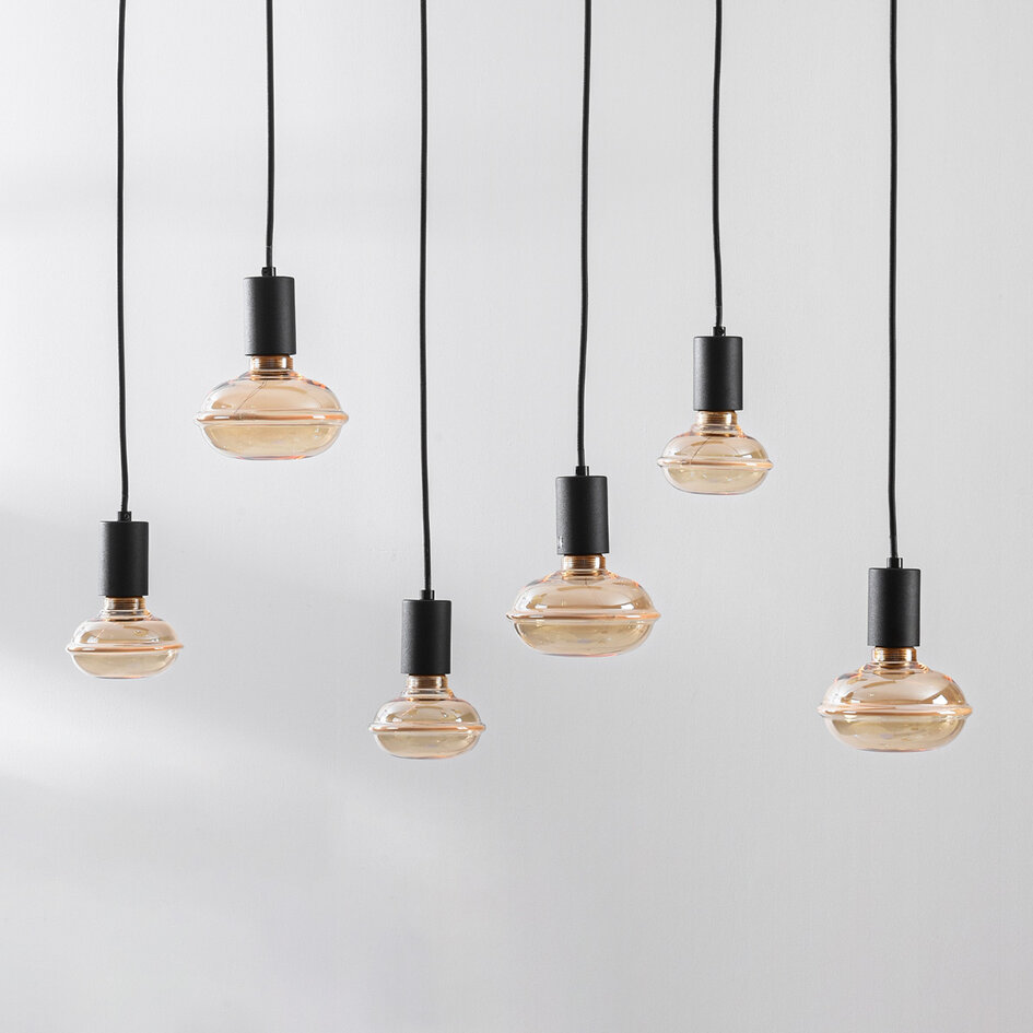 Pendellampa Nivelle med sex lampor - svart, set inklusive dimbara E27 LED-lampor