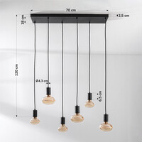 Pendellampa Nivelle med sex lampor - svart, set inklusive dimbara E27 LED-lampor
