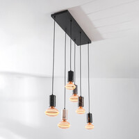 Pendellampa Caverna med sex lampor - svart med marmordetaljer, set inklusive dimbar LED