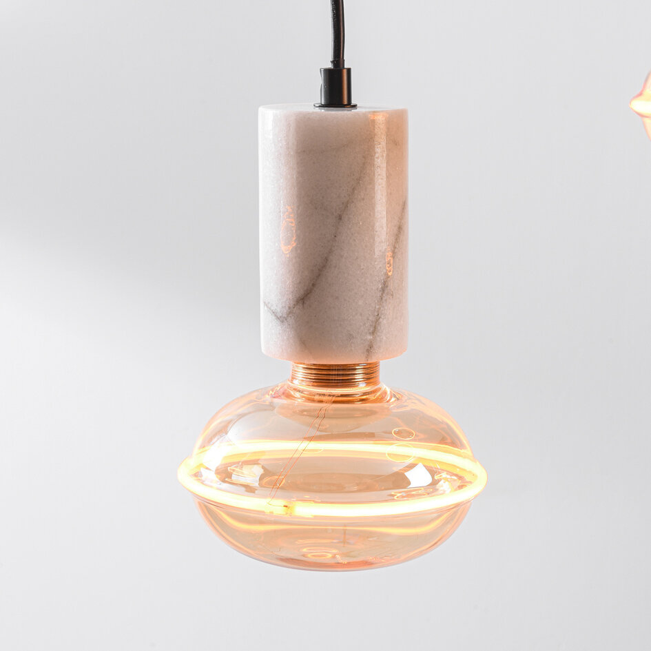 Pendellampa Caverna med sex lampor - svart med marmordetaljer, set inklusive dimbar LED