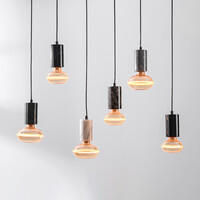 Pendellampa Caverna med sex lampor - svart med marmordetaljer, set inklusive dimbar LED