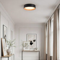 LED-taklampa Larios, 3-stegs dimbar Ø29 cm - svart med träaccent