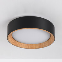 LED-taklampa Larios, 3-stegs dimbar Ø29 cm - svart med träaccent