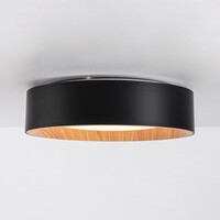 LED-taklampa Larios, 3-stegs dimbar Ø29 cm - svart med träaccent