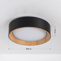 LED-taklampa Larios, 3-stegs dimbar Ø29 cm - svart med träaccent