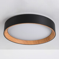 LED-taklampa Larios, 3-stegs dimbar Ø39 cm - svart med träaccent