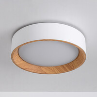 LED-taklampa Larios, 3-stegs dimbar Ø29 cm - vit med träaccent