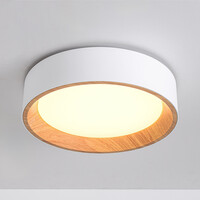 LED-taklampa Larios, 3-stegs dimbar Ø29 cm - vit med träaccent
