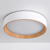 LED-taklampa Larios, 3-stegs dimbar Ø39 cm - vit med träaccent