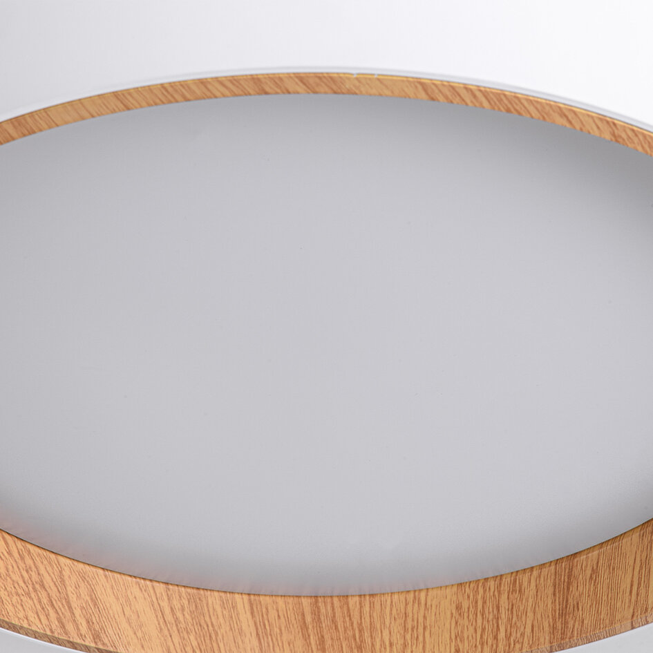 LED-taklampa Larios, 3-stegs dimbar Ø39 cm - vit med träaccent