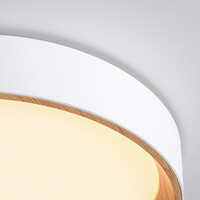 LED-taklampa Larios, 3-stegs dimbar Ø39 cm - vit med träaccent