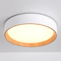 LED-taklampa Larios, 3-stegs dimbar Ø39 cm - vit med träaccent