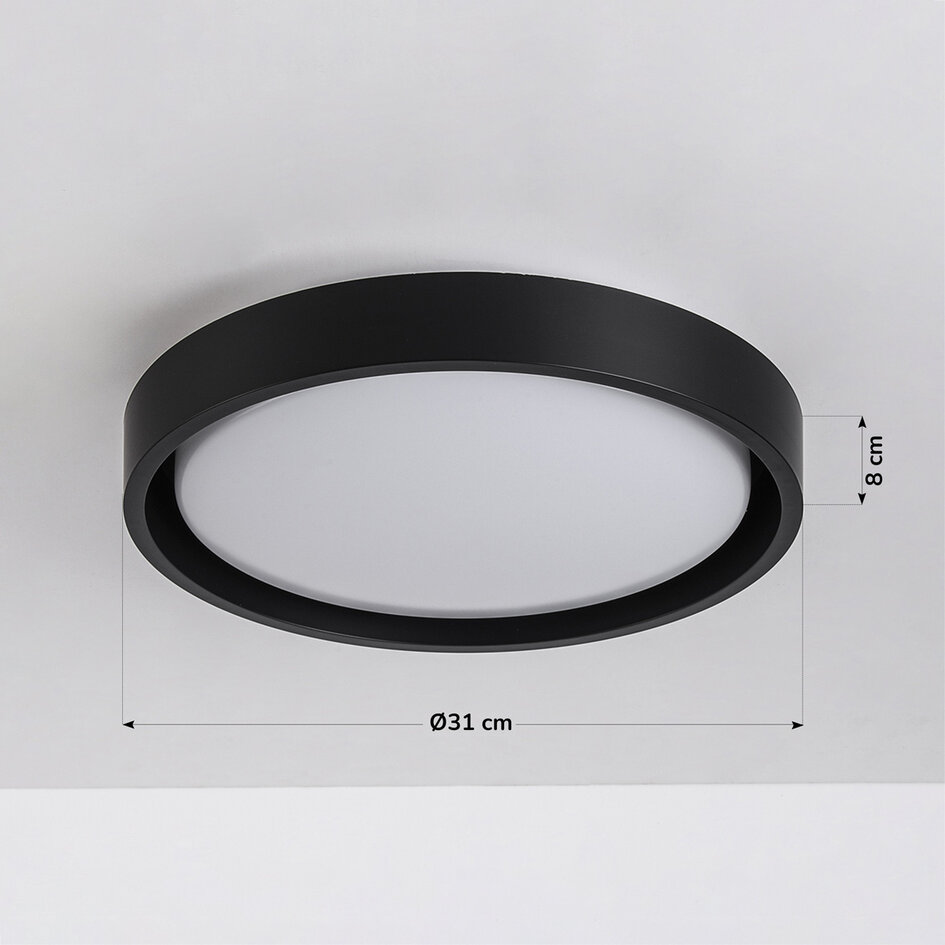 LED-taklampa Ricardo, 3-stegs dimbar Ø31 cm - svart
