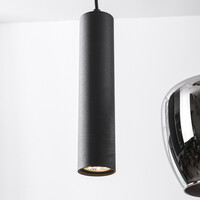 Industriell pendellampa Téo med två GU10-spotlights och tre skärmar i rökglas