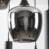 Industriell pendellampa Téo med två GU10-spotlights och tre skärmar i rökglas