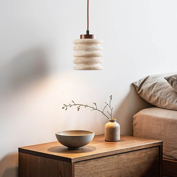 Lyxig cylinderformad pendellampa Alva i travertin (natursten)
