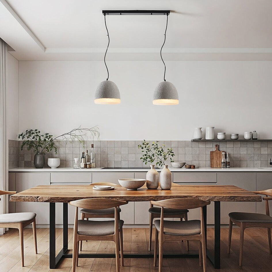 Wabi sabi-pendellampa Tura med två lampor med cementlook
