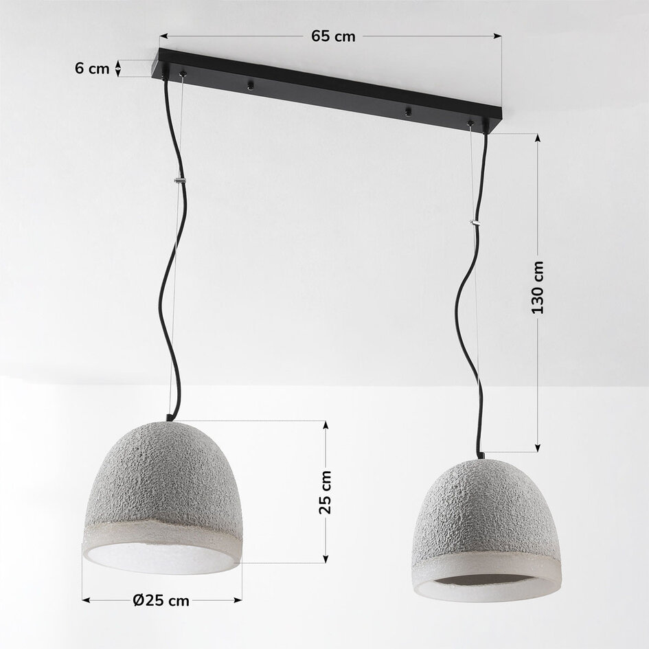 Wabi sabi-pendellampa Tura med två lampor med cementlook