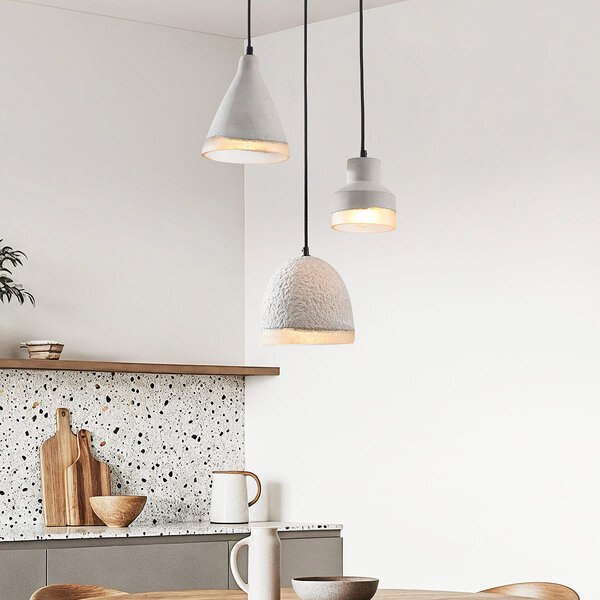 Wabi sabi-pendellampa Riva med tre lampor och cementlook