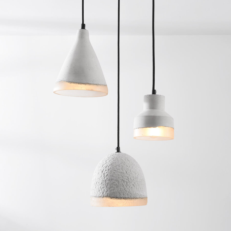 Wabi sabi-pendellampa Riva med tre lampor och cementlook