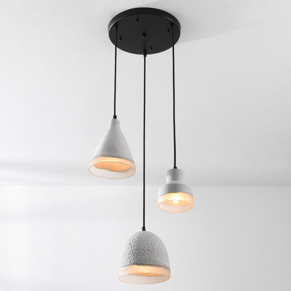 Wabi sabi-pendellampa Riva med tre lampor och cementlook