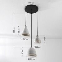 Wabi sabi-pendellampa Riva med tre lampor och cementlook