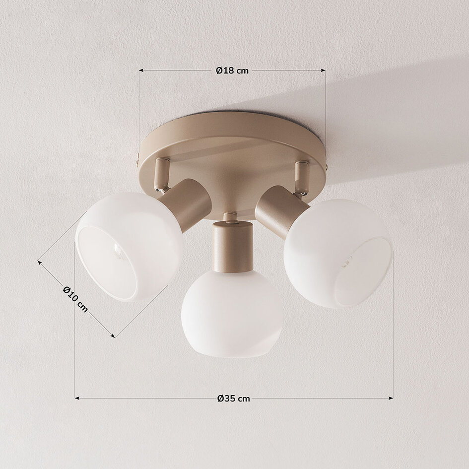 Vridbar taklampa Peri med tre lampor och mjölkvitt glas - beige