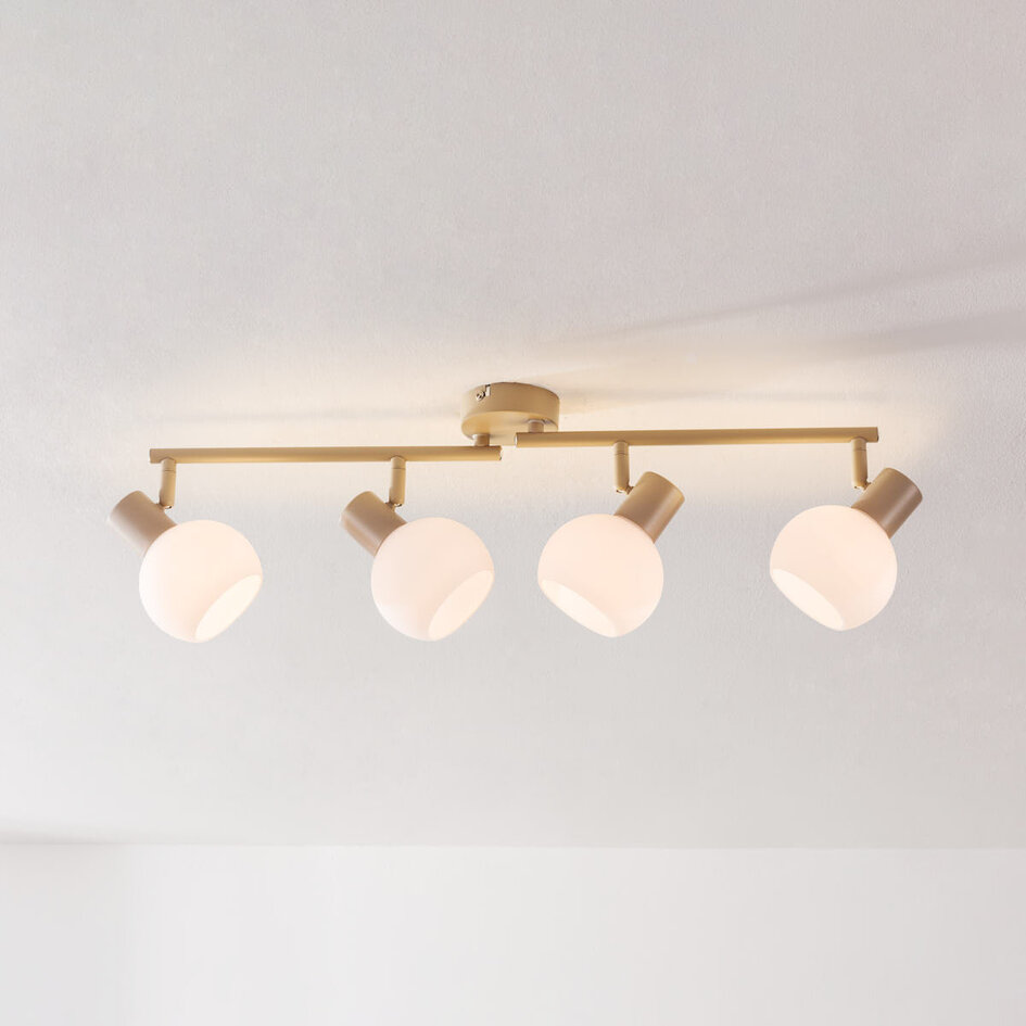 Modern taklampa Pela i mjölkvitt glas med fyra vridbara spotlights - beige
