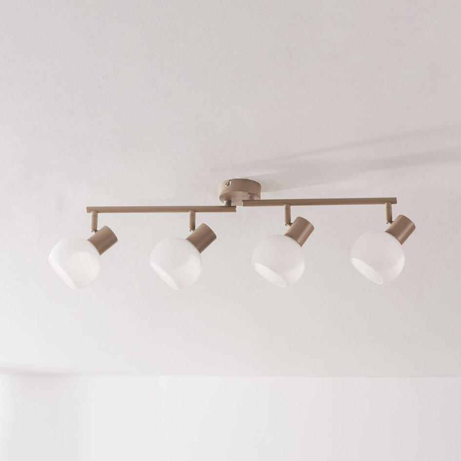 Modern taklampa Pela i mjölkvitt glas med fyra vridbara spotlights - beige