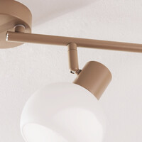 Modern taklampa Pela i mjölkvitt glas med fyra vridbara spotlights - beige