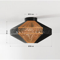 Boho chic-taklampa Skima i svart och naturellt rep