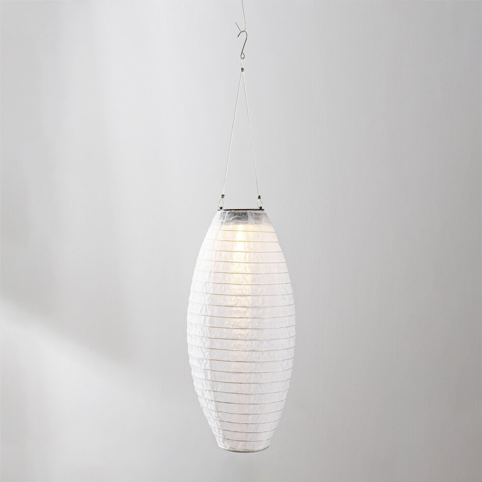 Solcellslykta Pyra – solcellsdriven hängande lampa av vitt nylon