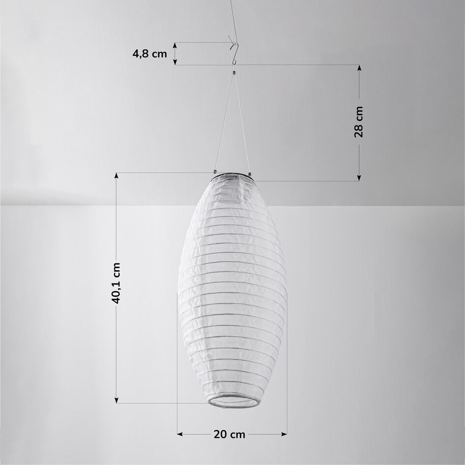 Solcellslykta Pyra – solcellsdriven hängande lampa av vitt nylon