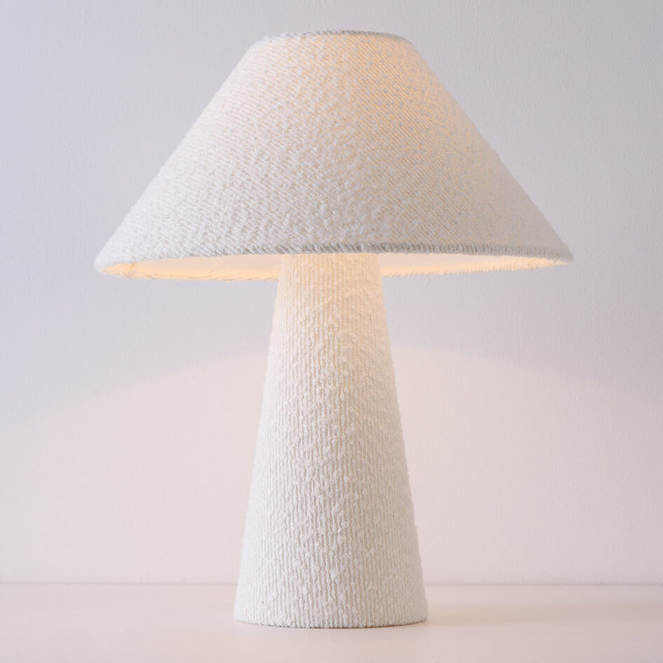 Bordslampa Tisch med skärm i linnebouclé - vit