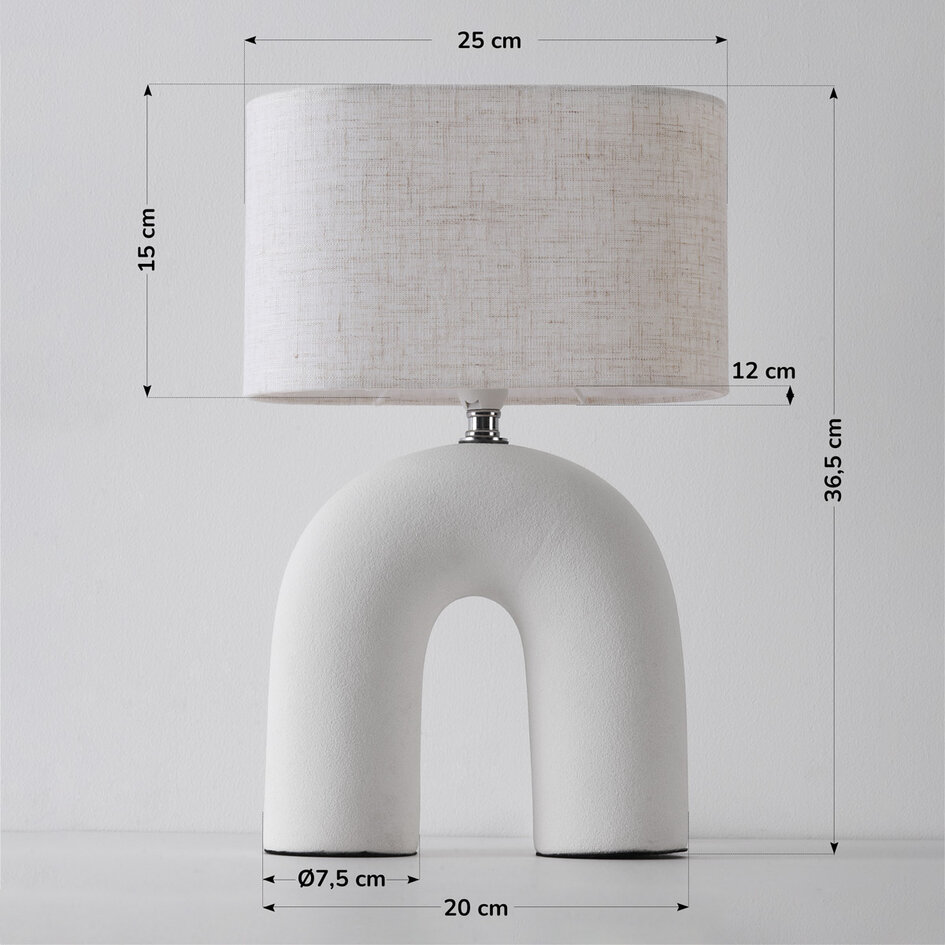 Bordslampa Poyta i Japandistil - vit keramik med linneskärm