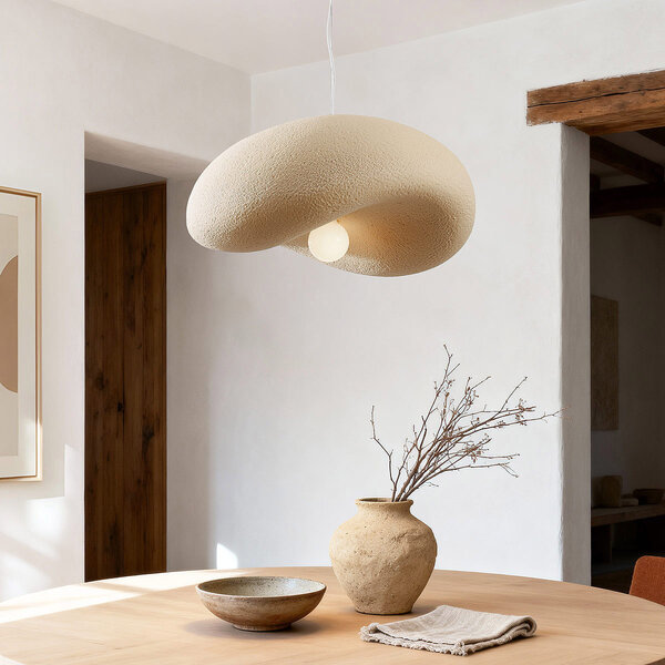 Wabi sabi-pendellampa Kawa med sandbeige steneffekt - 60 x 55 cm