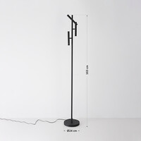 Golvlampa Zhan i svart med tre vridbara spotlights och touchdimmer