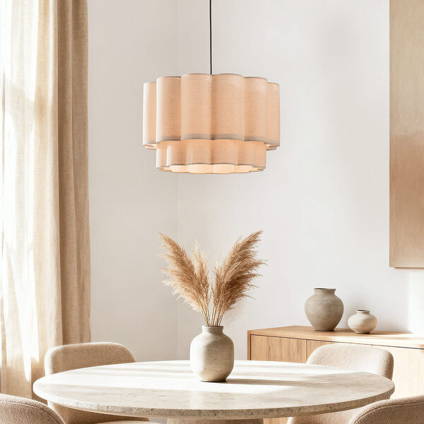 Japandi taklampa Hona med 2-lagers vågig linneskärm - beige