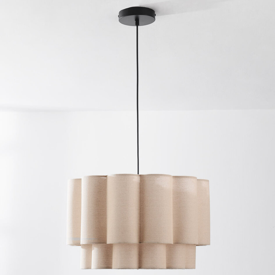Japandi-pendellampa Hona med tvålagers vågig linneskärm - beige