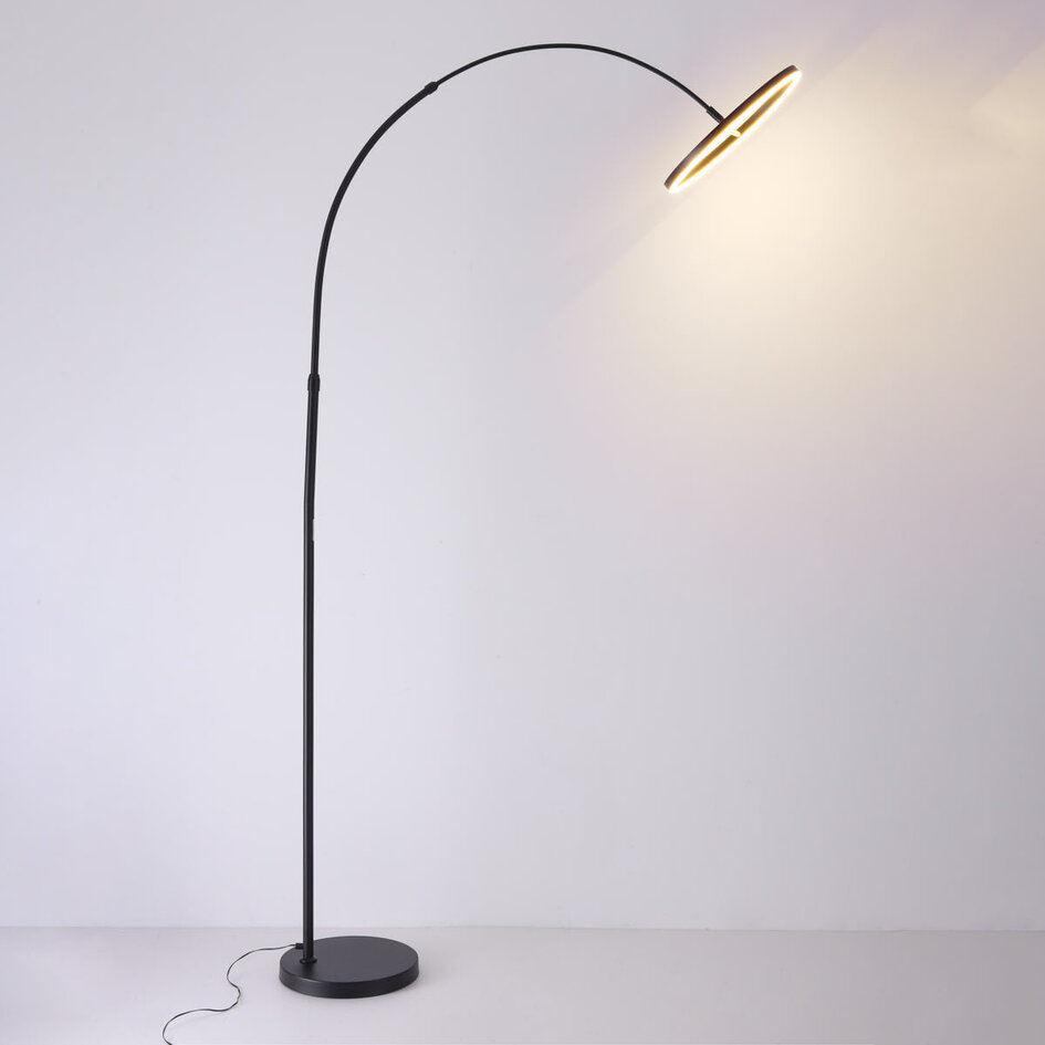 Båglampa Talto i mattsvart med integrerad LED och touchdimmer