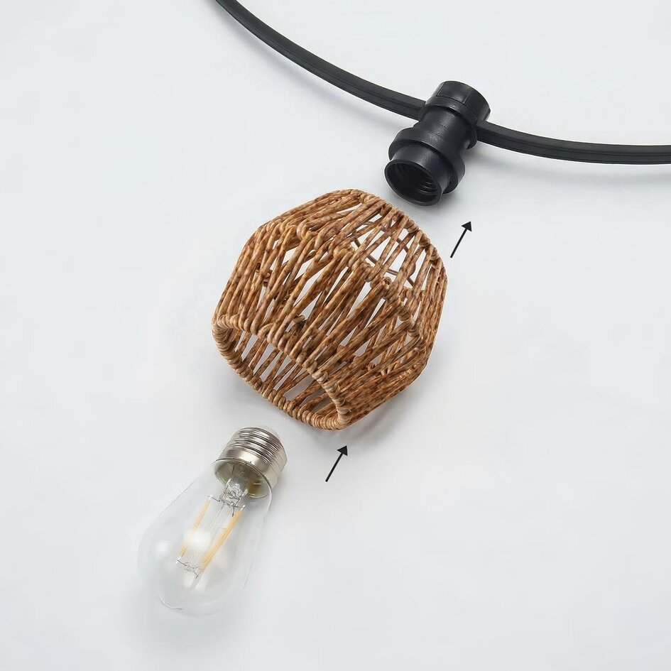 Lampslingeskärm med rottinglook i melerad gulbrun
