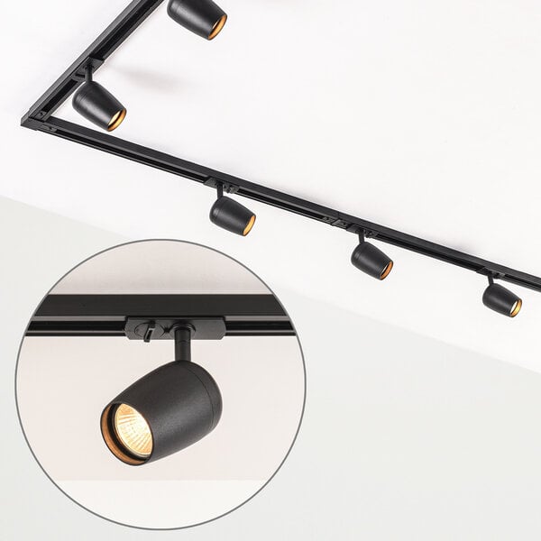 Set med 1-fas skensystem på 3 meter och Kimi-spotlights, svart