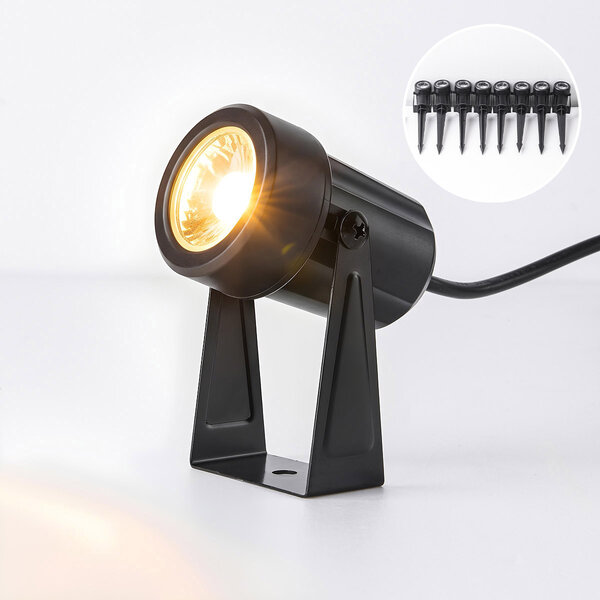 Set med 8 vinklingsbara trädgårdsspottar med fjärrkontroll - svart med dimbara LED-lampor