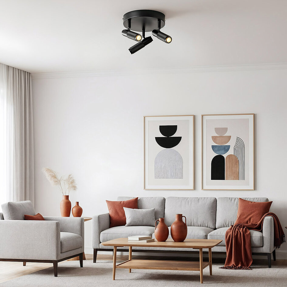 Industriell taklampa Axis med 3 vridbara spotlights i svart