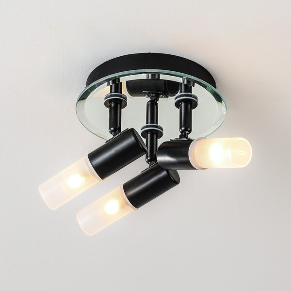 Taklampa Trion med 3 vridbara spotlights i svart med frostat glasdiffusorer