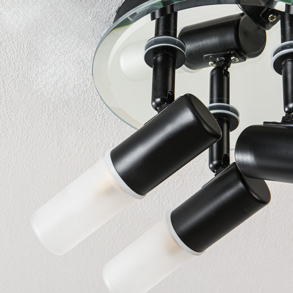 Taklampa Trion med 3 vridbara spotlights i svart med diffusorer i matt glas