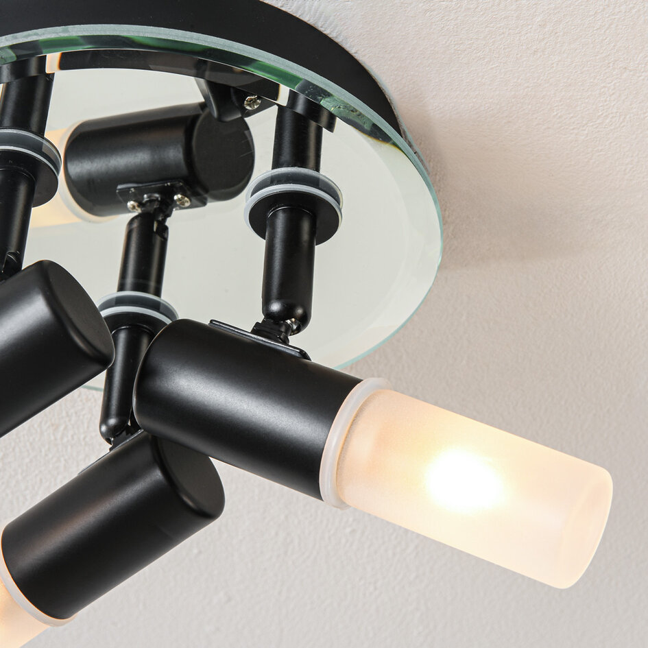 Taklampa Trion med 3 vridbara spotlights i svart med diffusorer i matt glas
