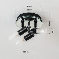 Taklampa Trion med 3 vridbara spotlights i svart med diffusorer i matt glas
