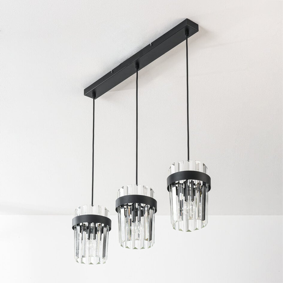 Modern pendellampa Elvira med tre lampor och lyxigt klart glas