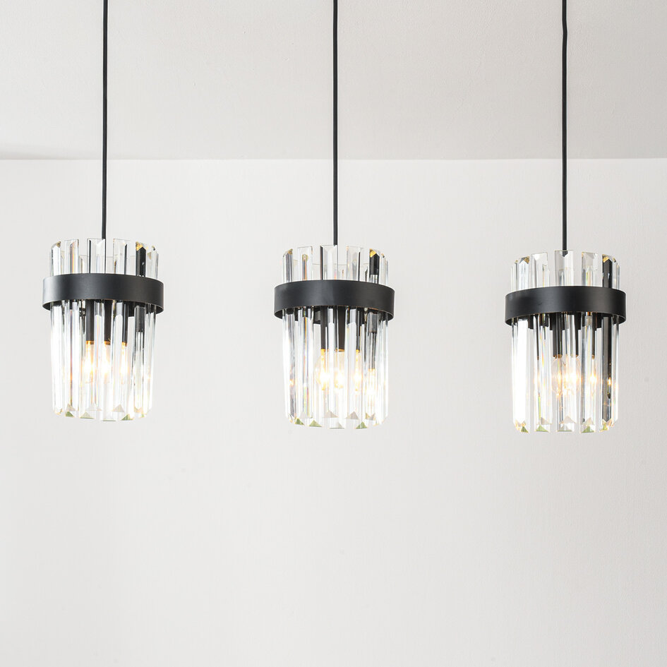 Modern pendellampa Elvira med tre lampor och lyxigt klart glas